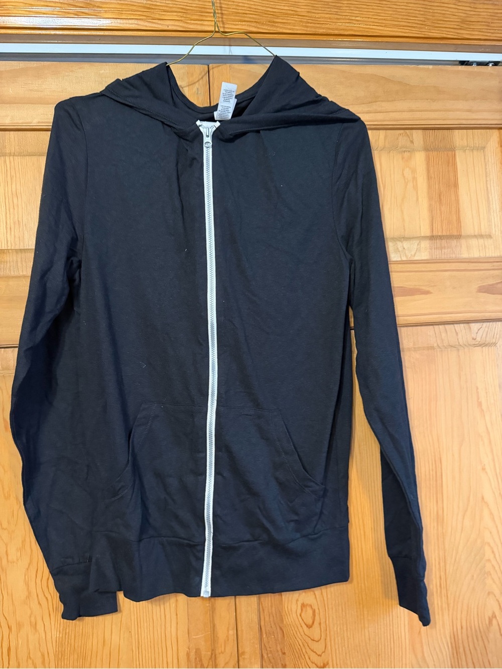 Women's Black Zip-Up Hooded Sweatshirt with White Zipper